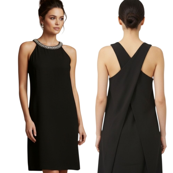 REBECCA TAYLOR Rhinestone Black Shift Cocktail Dress - Size 8 - Picture 1 of 14